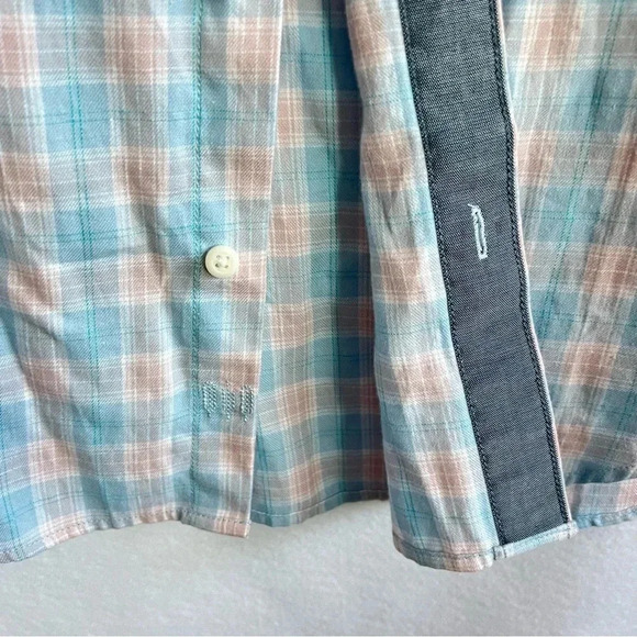 Hawker Rye Plaid Shirt Size Medium Blue Short Sleeve Button Down Chest Pocket - Picture 7 of 9